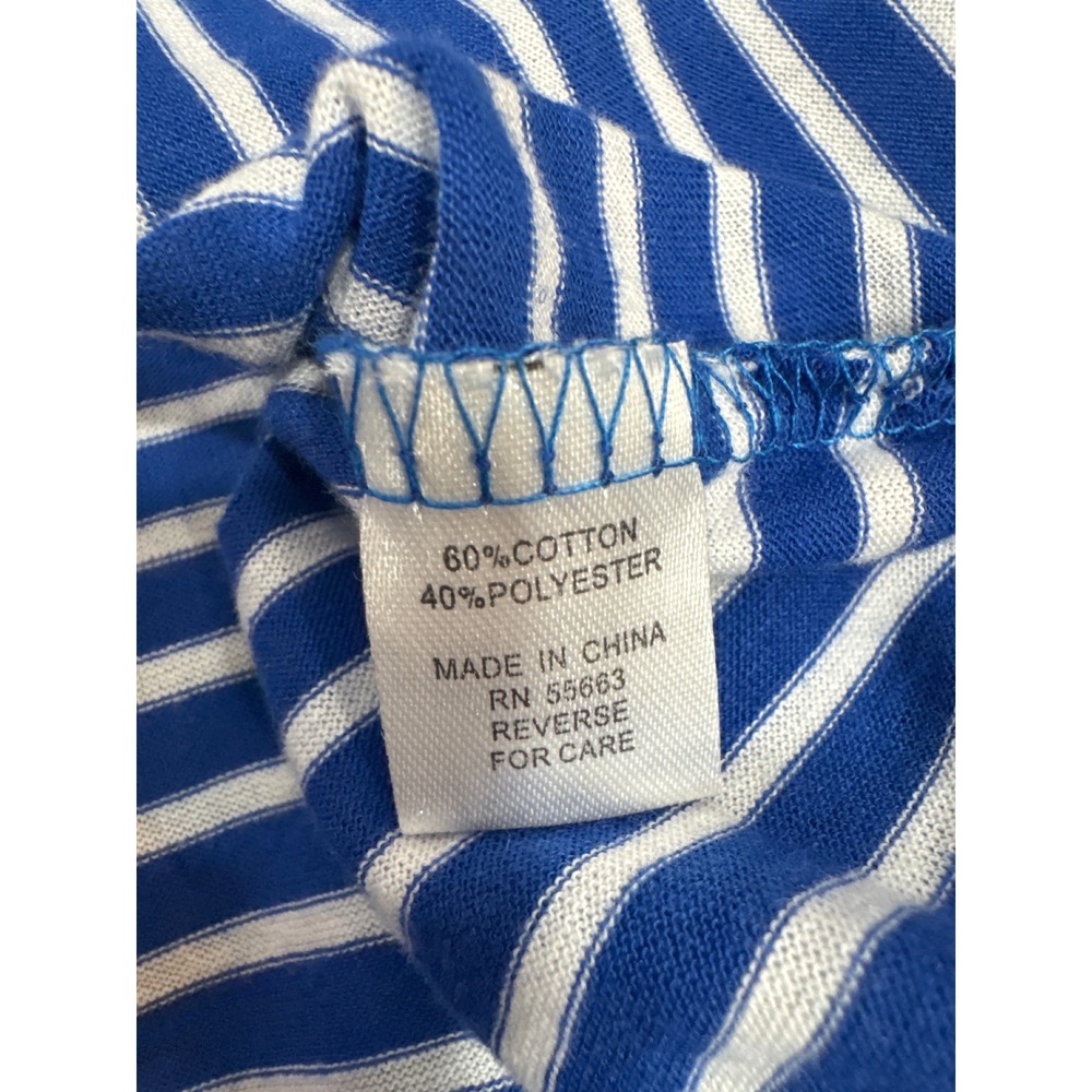 For Cynthia Womens XL Blue White Striped Long Sleeve Crew Neck Shirt Curved‎ Hem - Picture 5 of 5